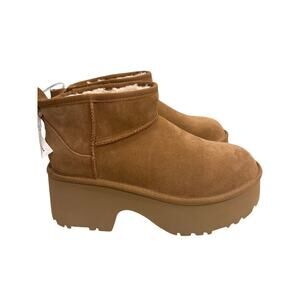 UGG Boots Womens Size 9 Chestnut Classic Ultra Mini New Heights Faux Fur Lining